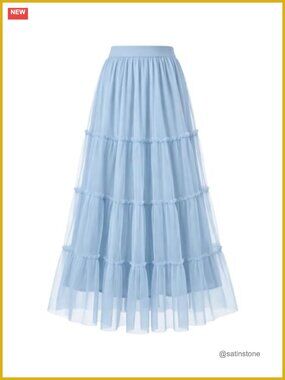 Flowy Tulle Maxi Skirt High Waisted A-Line Fairy Tutu Skirt